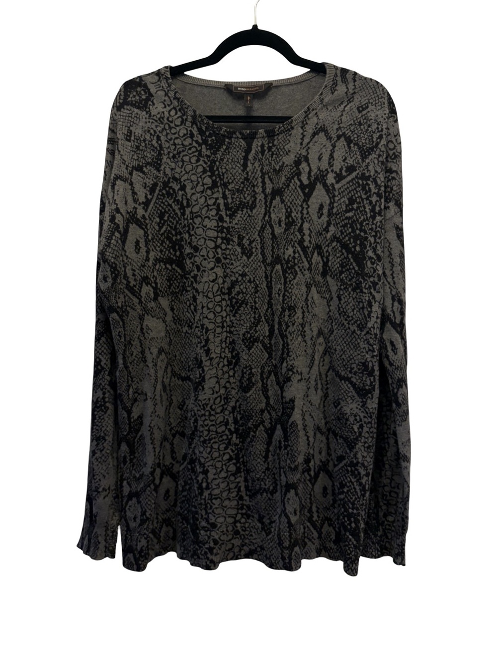 BCBGMaxAzria Y2K Super Soft Grey Black Snakeskin Print Pullover Sweater Size L